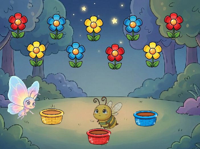 Mini juego de clasificación de flores por colores
