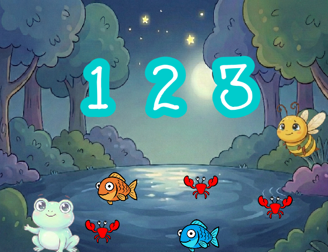 Mini juego de conteo de peces y cangrejos en el lago