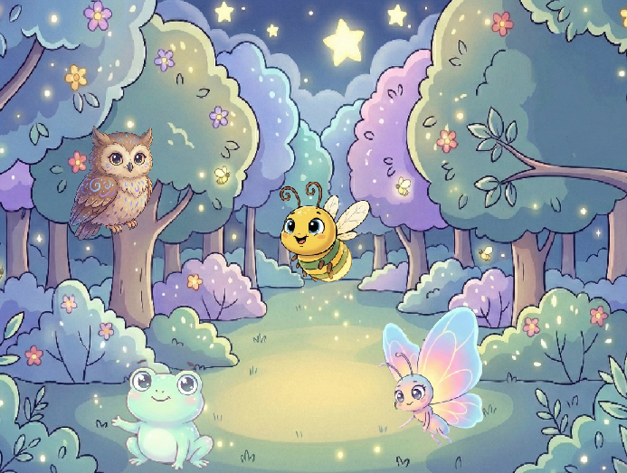 Pantalla final del juego, con Lumi y todos los animales del bosque brillando de nuevo
