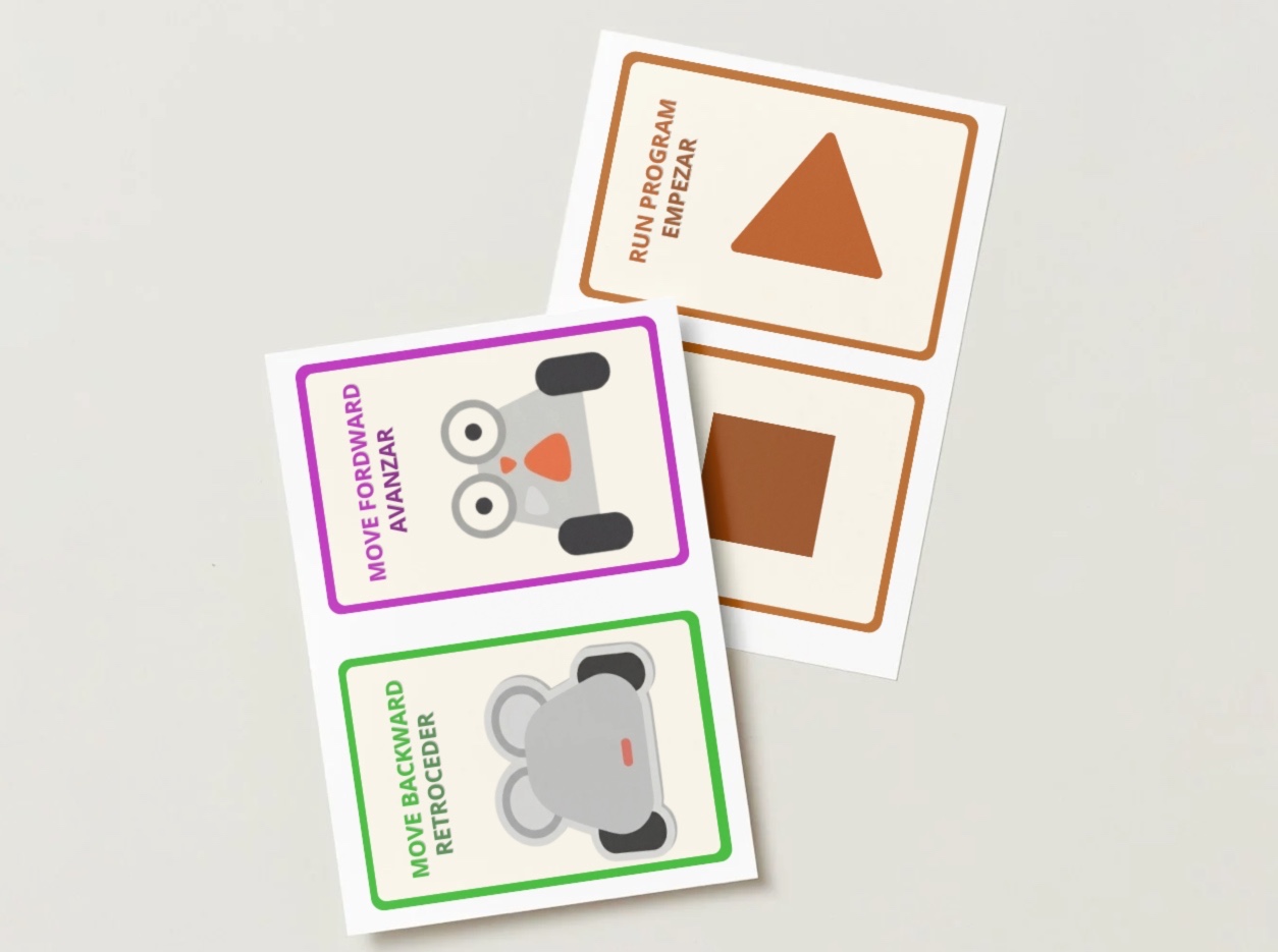 Tarjetas de codificación visual: avanzar, retroceder, empezar